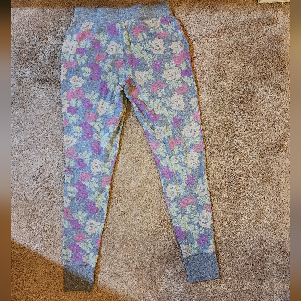 Xhileration Brand Floral Womans Sleep Pants /Leggings - Gray and Pink XS